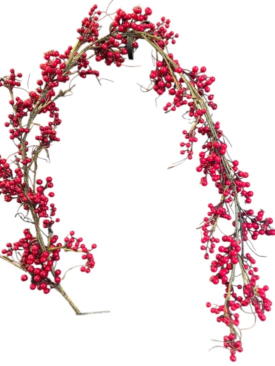 CRATE&BARREL FAUX RED BERRY CHRISTMAS GARLAND 6' - Picture 5 of 7